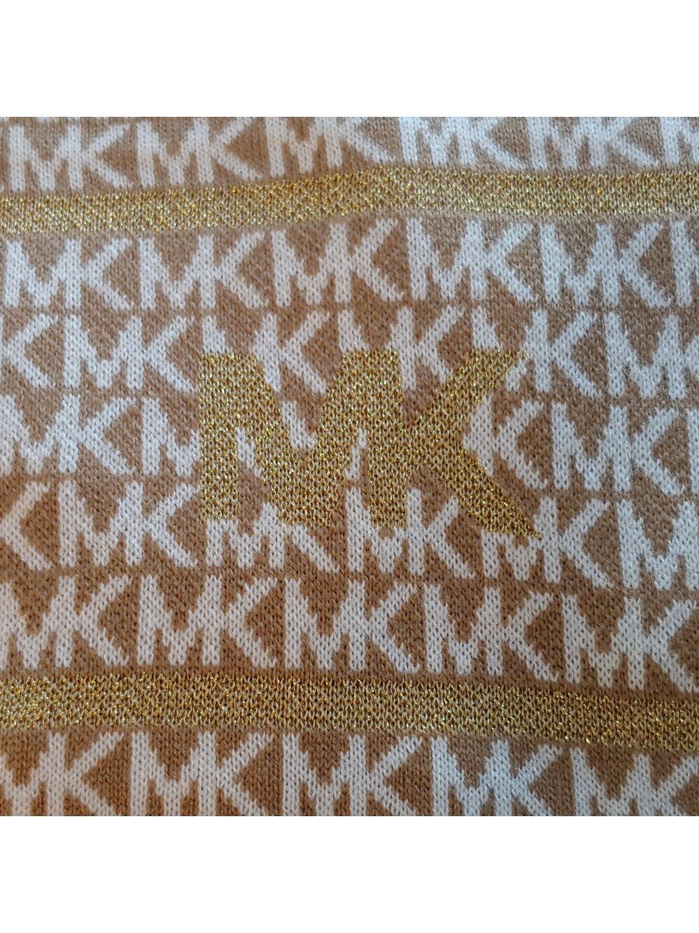 Michael Kors Signature Women's Knit Scarf in Tan & Cream Metallic Accents NWT - Picture 11 of 13